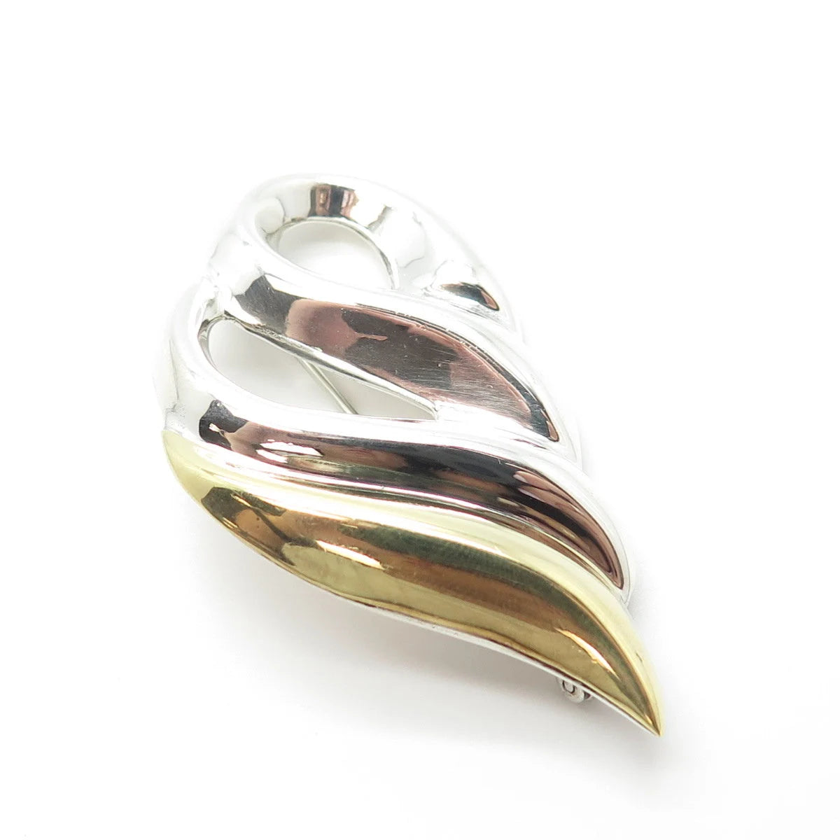 925 Sterling Silver 2-Tone Vintage Mexico Ribbed Pin Brooch