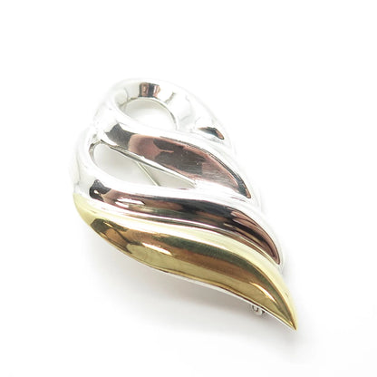 925 Sterling Silver 2-Tone Vintage Mexico Ribbed Pin Brooch