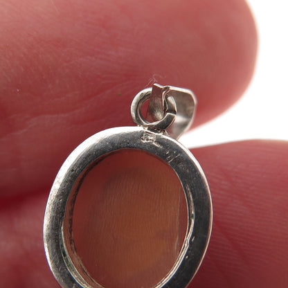 925 Sterling Silver 2-Tone Vintage Real MOP Floral Cameo Charm Pendant
