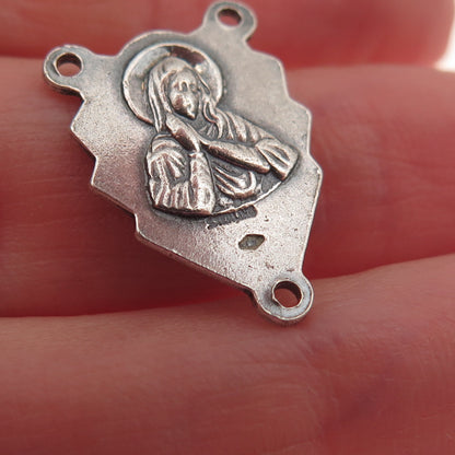 925 Sterling Silver Antique Art Deco Jesus Sacred Heart Rosary Chain Pendant