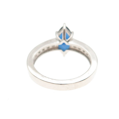 DSMK 925 Sterling Silver Marquise-Cut Blue & Round-Cut White C Z Ring Size 7.25