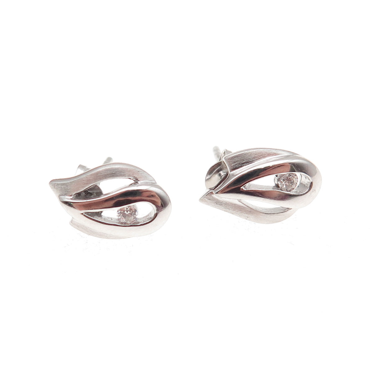 925 Sterling Silver Round-Cut C Z Flame Stud Earrings