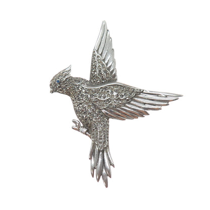 925 Sterling Silver Antique Marcasite & Rhinestone Bird Brooch (missing stones)