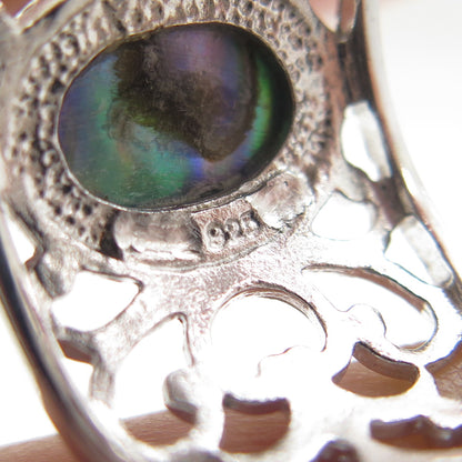 925 Sterling Silver Real Abalone Shell Ornate Ring Size 9.25