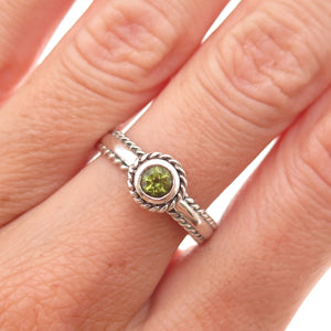CNA Pranda 925 Sterling Silver Vintage Real Peridot Oxidized Ring Size 7.25