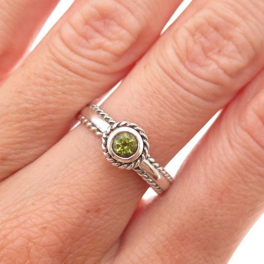 CNA Pranda 925 Sterling Silver Vintage Real Peridot Oxidized Ring Size 7.25