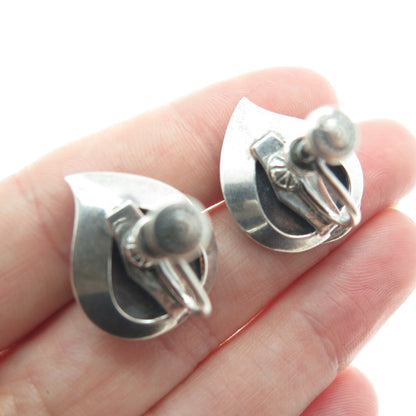 DANECRAFT Sterling Silver Antique Real Abalone Shell Floral Screw Back Earrings