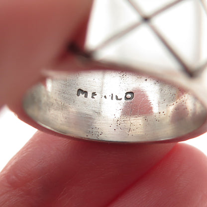 925 Sterling Silver Vintage Mexico X-Shape Oxidized Band Ring Size 7.5
