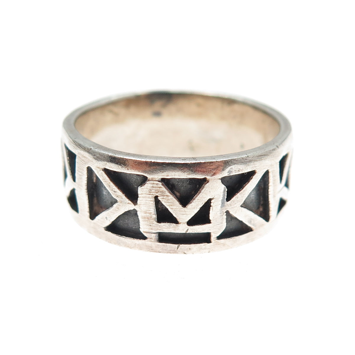 925 Sterling Silver Vintage Runic Oxidized Band Ring Size 10.75