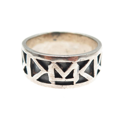 925 Sterling Silver Vintage Runic Oxidized Band Ring Size 10.75