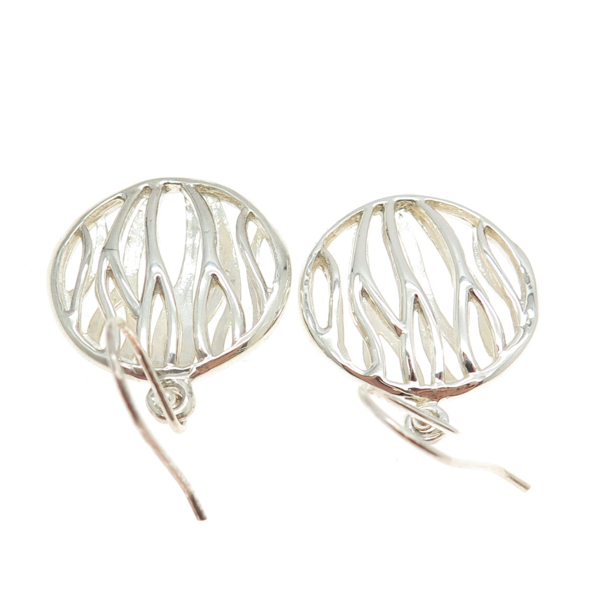 925 Sterling Silver Modernist Wavy Round Dangling Earrings