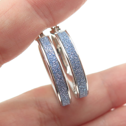 925 Sterling Silver Blue Diamond-Illusion Hoop Earrings