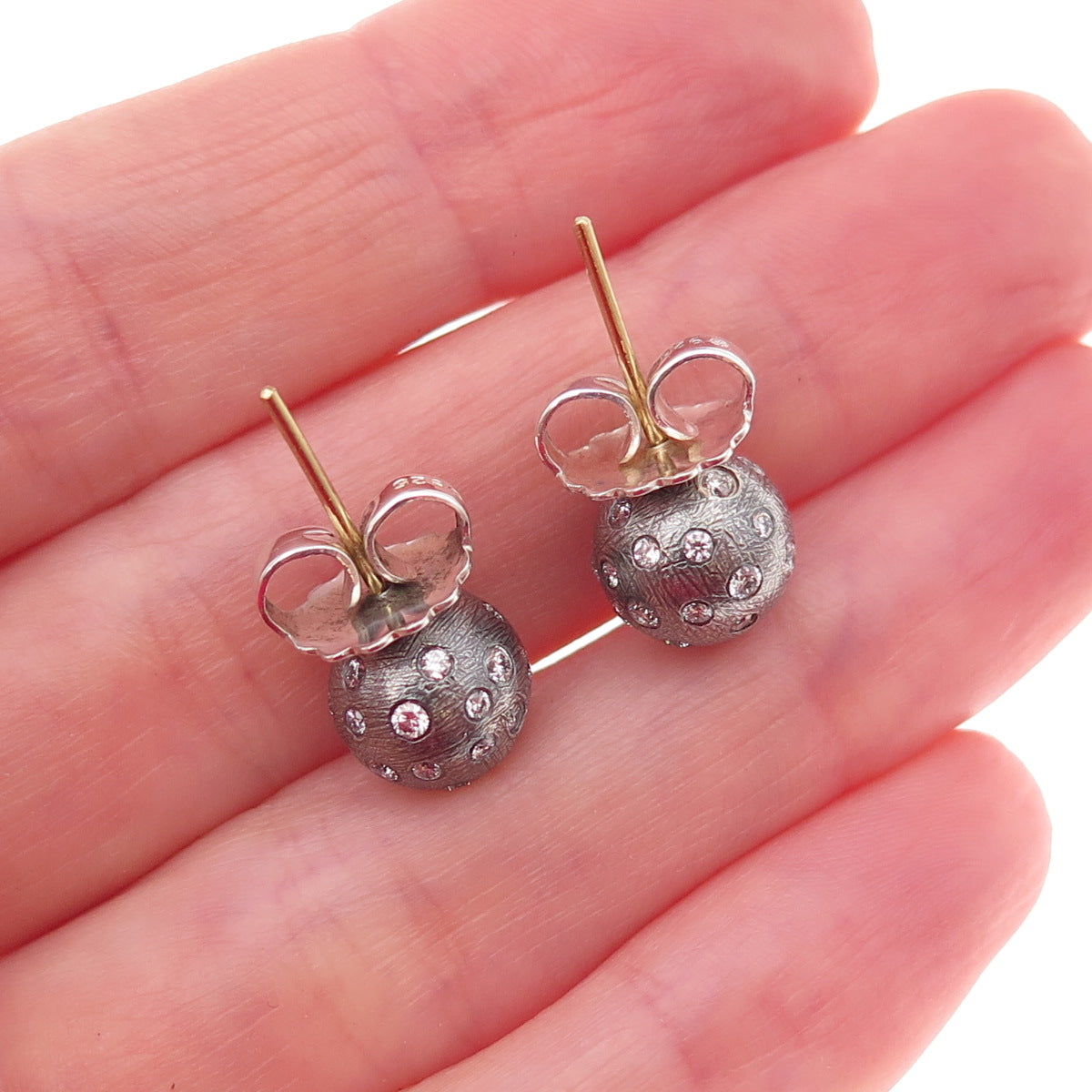 Rene Escobar 925 Sterling Silver Real Round-Cut Diamond Ball Stud Earrings