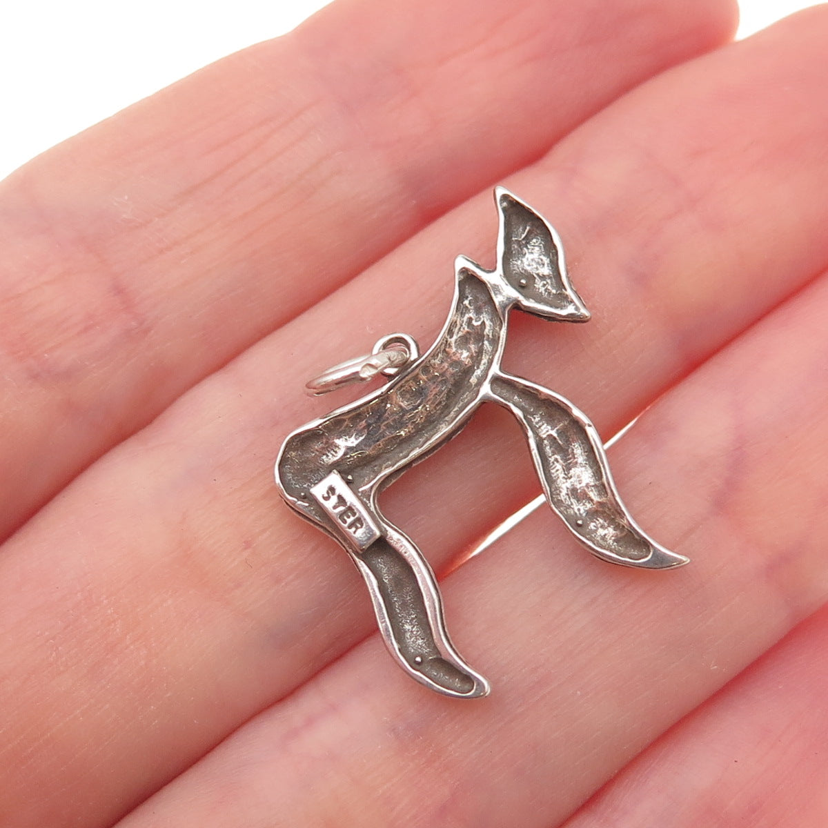 925 Sterling Silver Vintage Chai Judaica Oxidized Charm Pendant