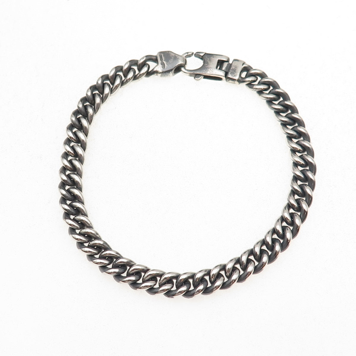 925 Sterling Silver Vintage Italy Cuban Link Oxidized Bracelet 7.75"