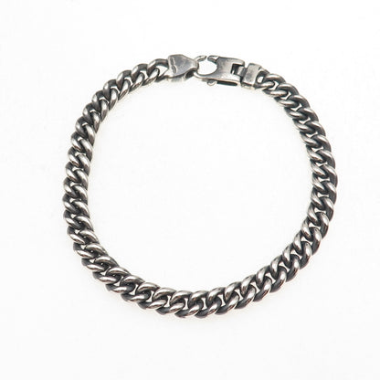 925 Sterling Silver Vintage Italy Cuban Link Oxidized Bracelet 7.75"