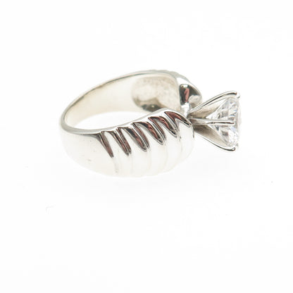 925 Sterling Silver Round-Cut C Z Modernist Ribbed Ring Size 6