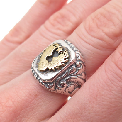 935 Silver Antique WWII Golden Eagle Oxidized Signet Ring Size 8.25