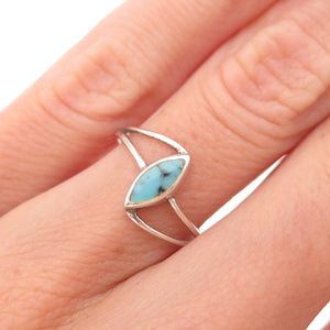 925 Sterling Silver Vintage Real Turquoise Bypass Ring Size 5.5