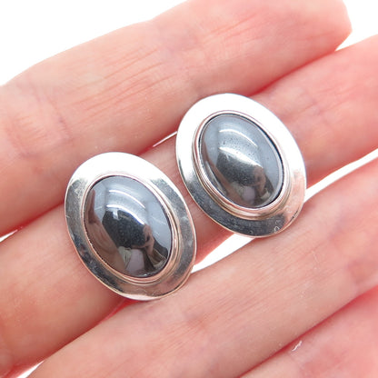 VHC VIDAL CHAVEZ Old Pawn 925 Sterling Silver Vintage Hematite Clip On Earrings