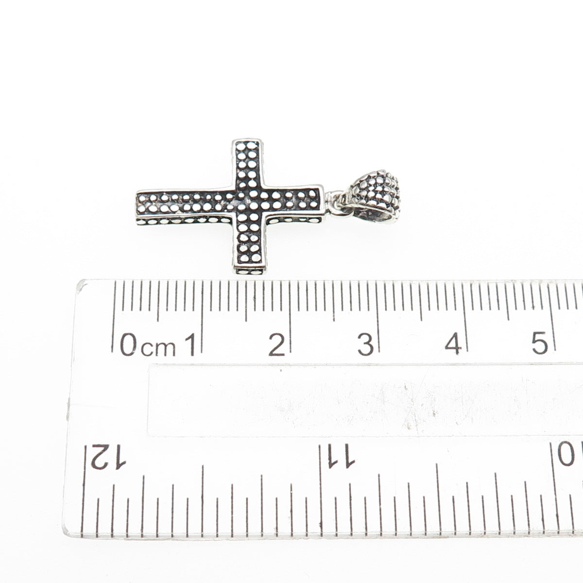 925 Sterling Silver Vintage Granulated Cross Oxidized Charm Pendant