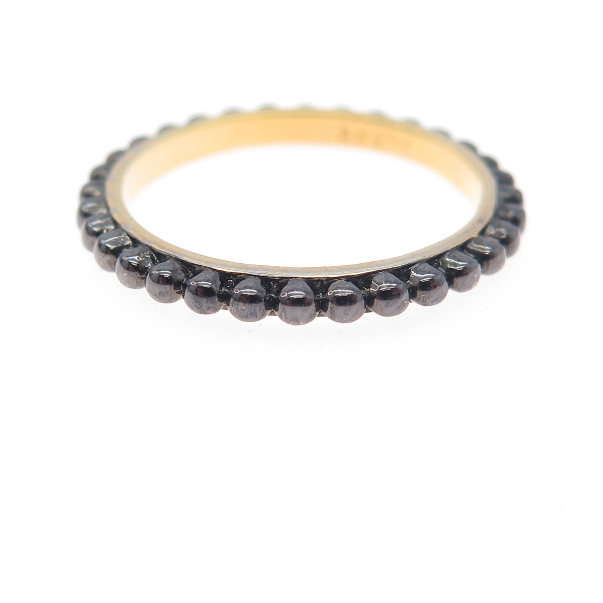 925 Sterling Silver Black Rhodium Gold Plated Beaded Band Ring Size 7