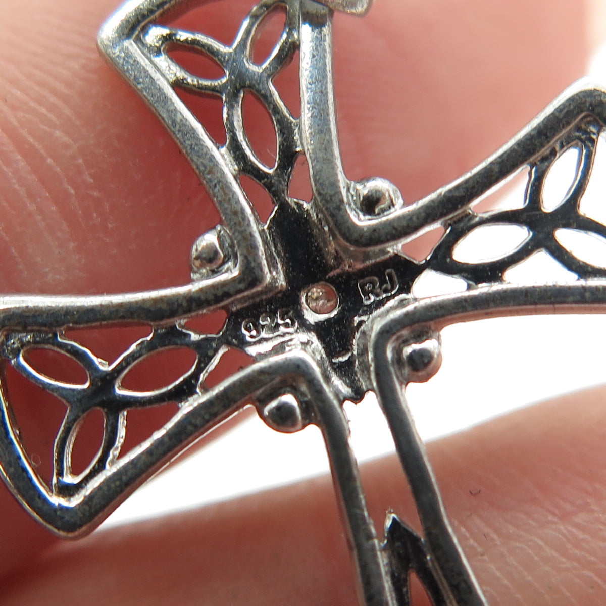 925 Sterling Silver Real Diamond Filigree Cross Religious Pendant