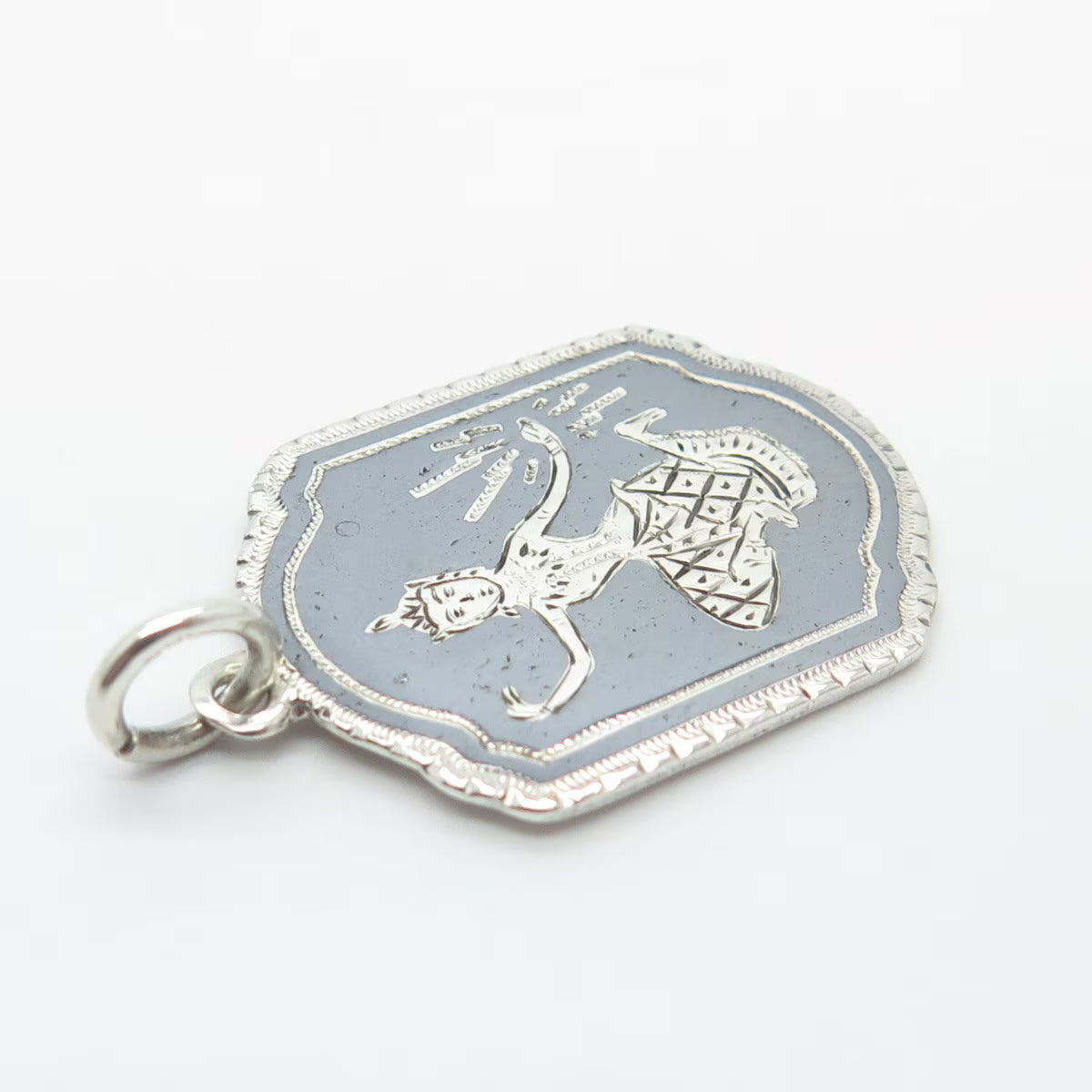 925 Sterling Silver Vintage Niello Hindu Goddess Pendant