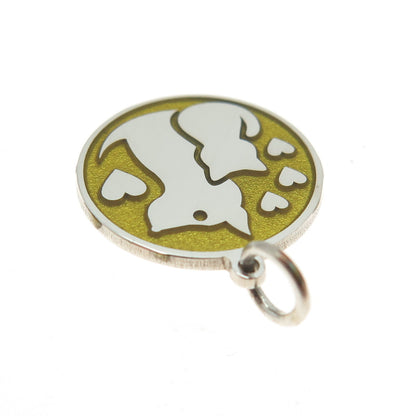 925 Sterling Silver Yellow Enamel Dog & Cat Friendship Minimalist Charm Pendant