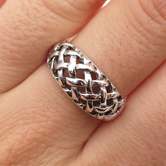 CHAPAL ZENRAY 925 Sterling Silver Vintage Woven Cage Oxidized Ring Size 8