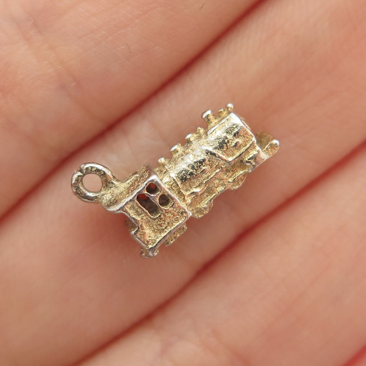 925 Sterling Silver Gold Plated Vintage Train Minimalist 3D Charm Pendant