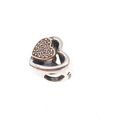 Pandora Sterling Silver Gold Accent C Z Joined Together Heart Slide Bead Charm