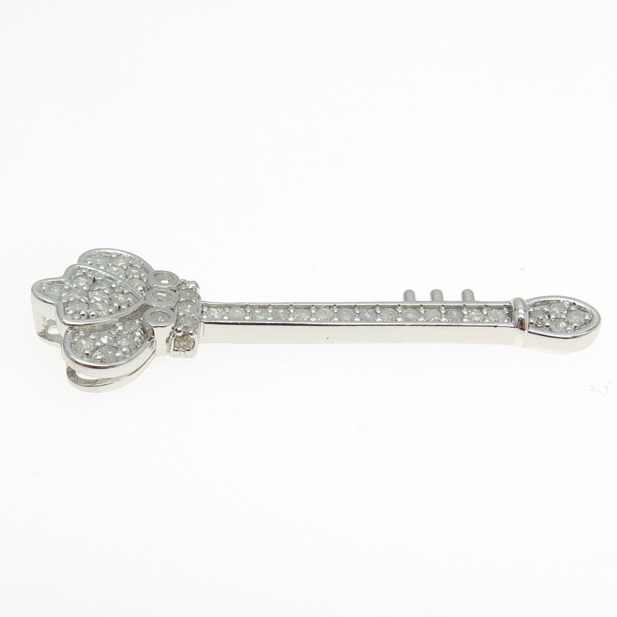 925 Sterling Silver Real Round-Cut Diamond Royal Key Slide Pendant