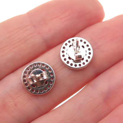 925 Sterling Silver Round-Cut C Z Mercedes-Benz Stud Earrings