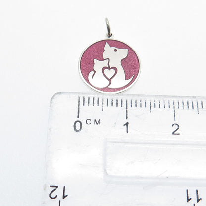 925 Sterling Silver Purple Enamel Cat & Dog Friendship Minimalist Charm Pendant