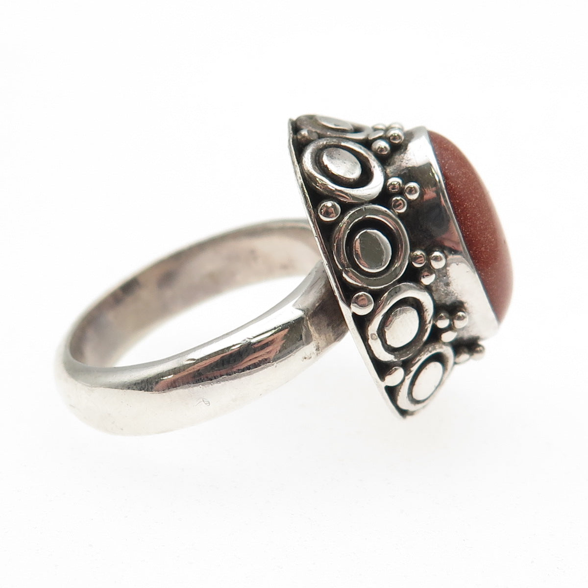 Suarti Bali Sterling Silver Vintage Real Goldstone Dotted Oxidized Ring Size 7