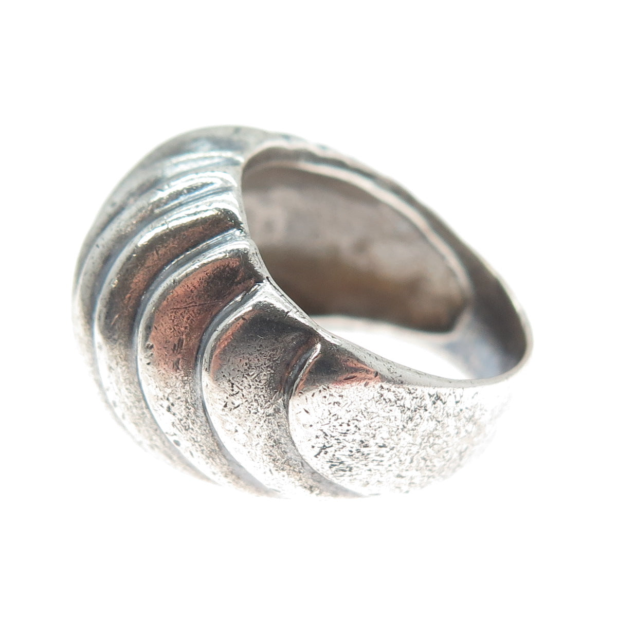 925 Sterling Silver Vintage Modernist Ribbed Dome Oxidized Ring Size 6.25