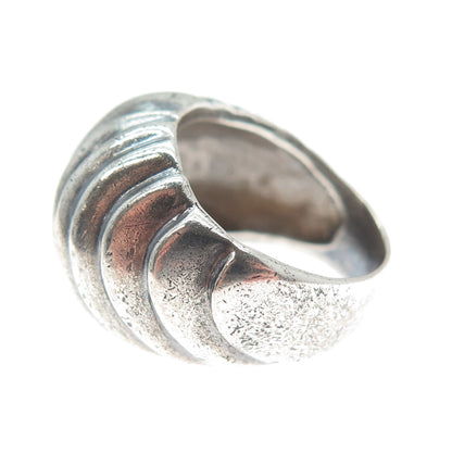 925 Sterling Silver Vintage Modernist Ribbed Dome Oxidized Ring Size 6.25