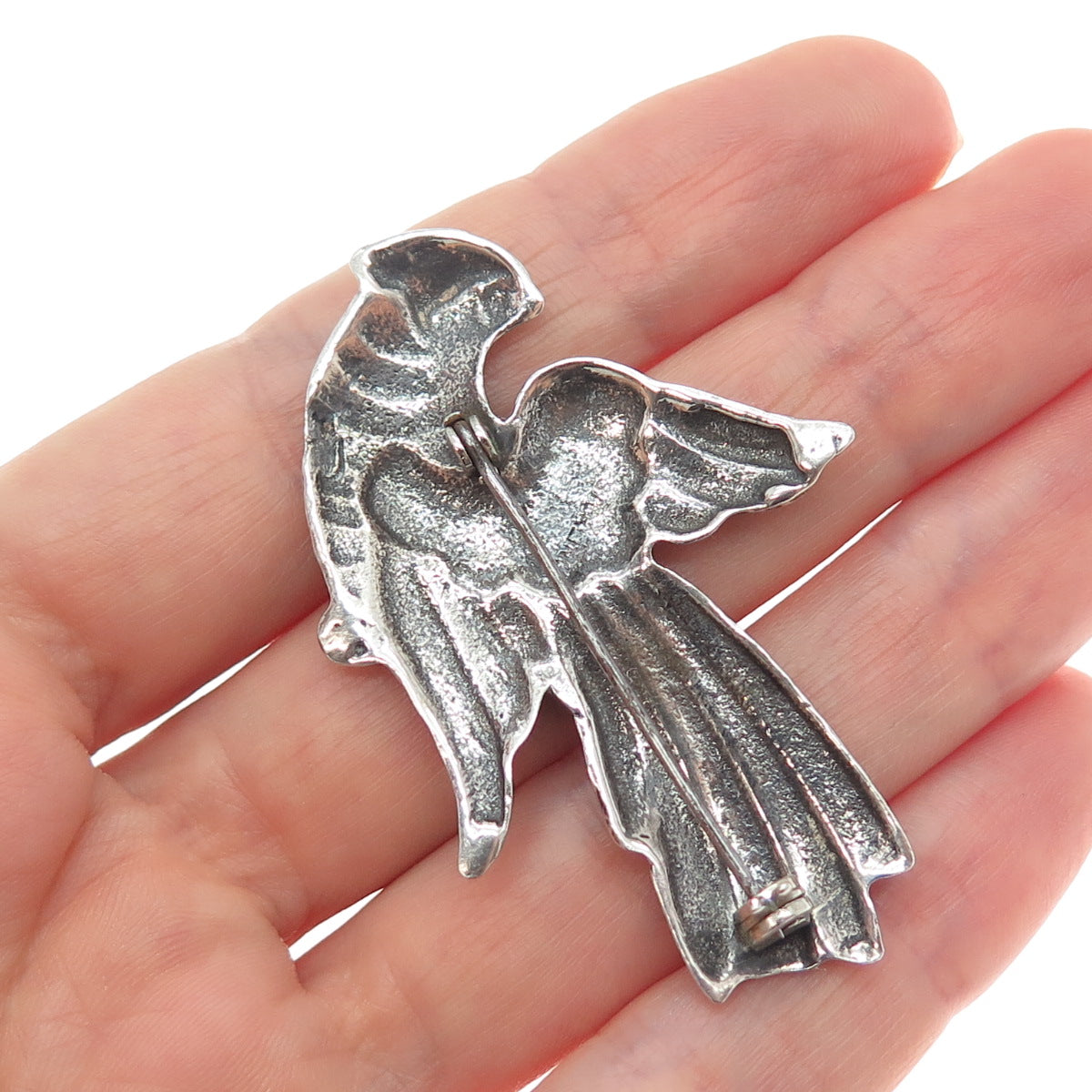 925 Sterling Silver Vintage Bird of Paradise Oxidized Pin Brooch