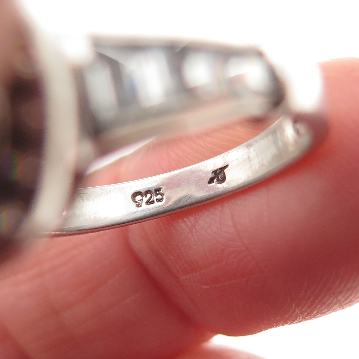 925 Sterling Silver Real Oval-Cut Citrine & C Z Ring Size 8