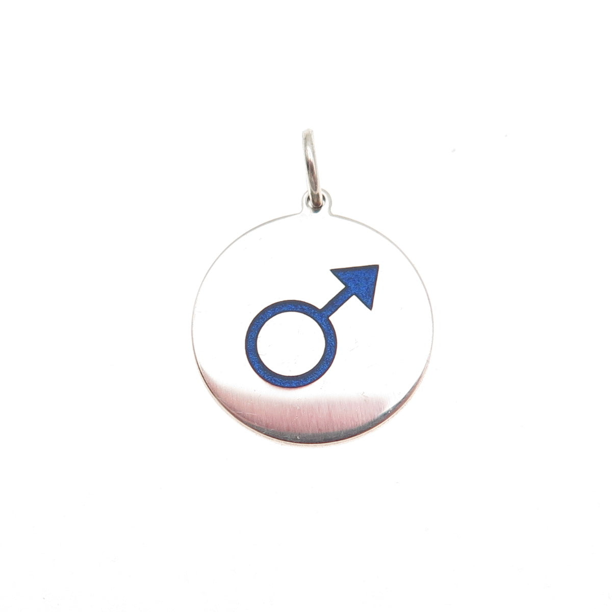 925 Sterling Silver Blue Enamel Male Symbol Round Tag Mini Charm Pendant