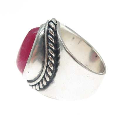 925 Sterling Silver Vintage Real Pear-Cut Rhodonite Oxidized Ring Size 8.5