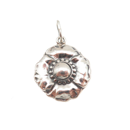 925 Sterling Silver Vintage Flower Oxidized Charm Pendant
