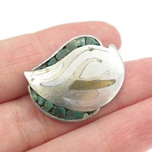 925 Sterling Silver 2-Tone Vintage Mexico Real Azurite Inlay Bird Brooch #110