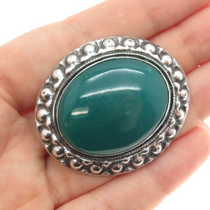 800 Silver Antique Art Deco European Real Green Onyx Beaded Oxidized Pin Brooch
