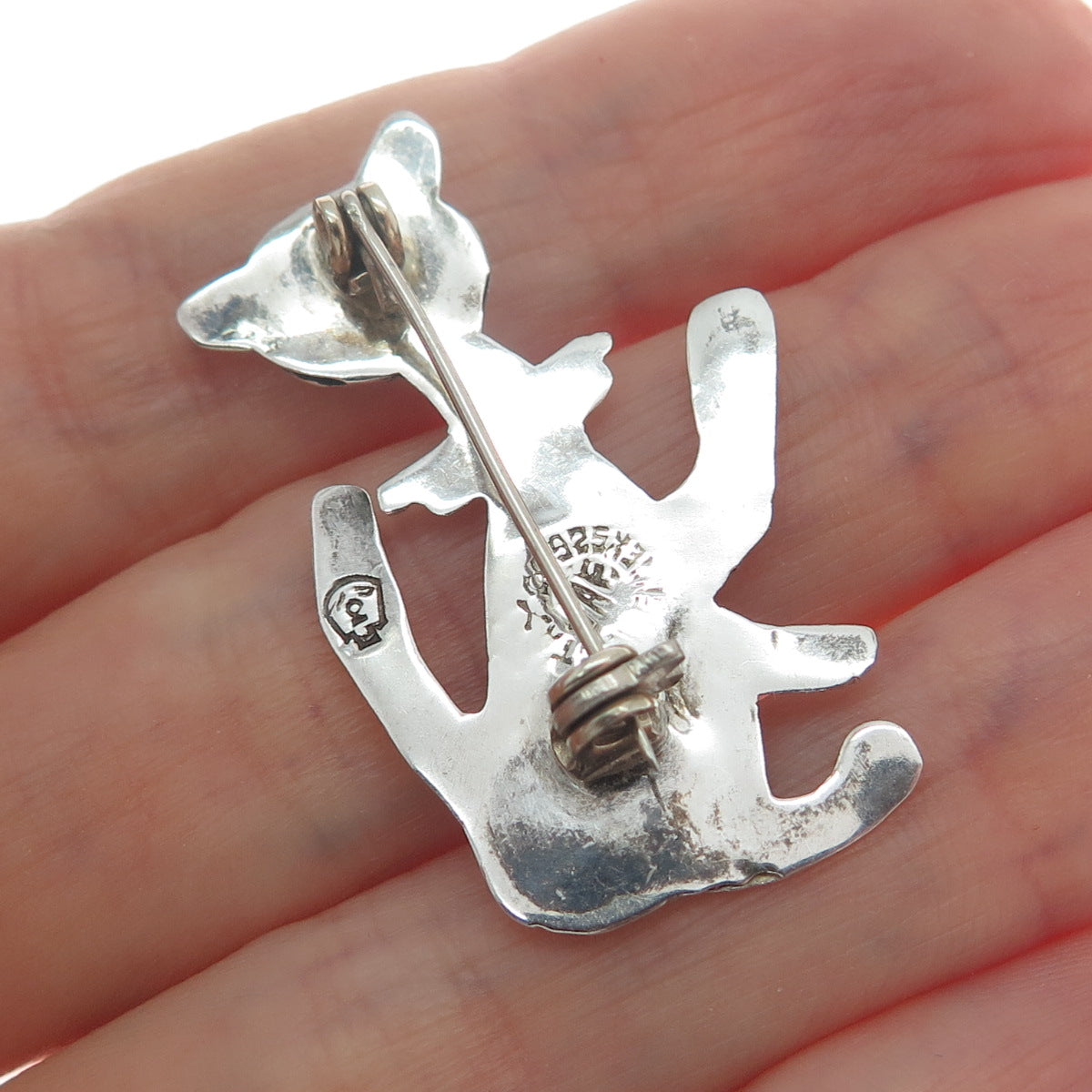 925 Sterling Silver Vintage Mexico Taxco Real Abalone Shell Cat Modernist Brooch