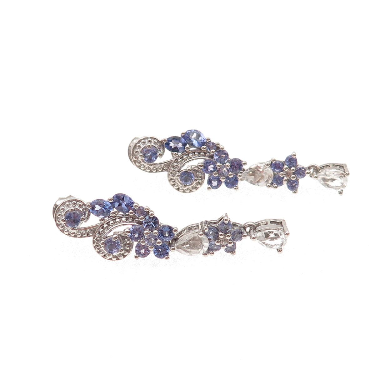 Chuck Clemency 925 Sterling Silver Real Tanzanite White Topaz Sapphire Earrings
