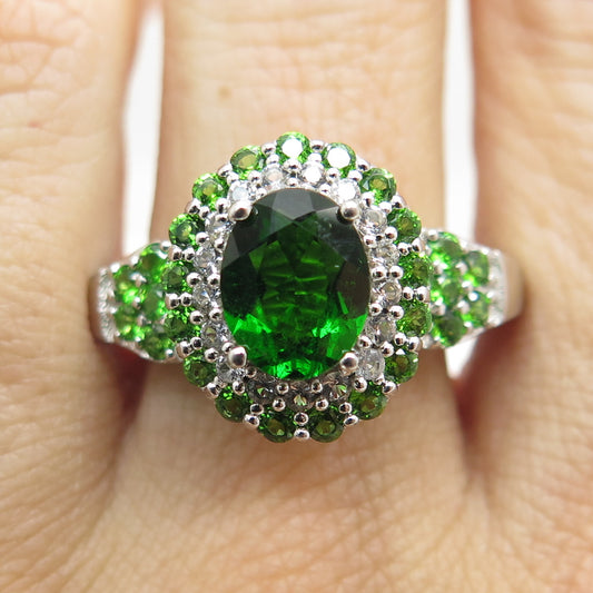 HAROLD TRUJILLO 925 Sterling Silver Real Peridot Gemstone & C Z Ring Size 8