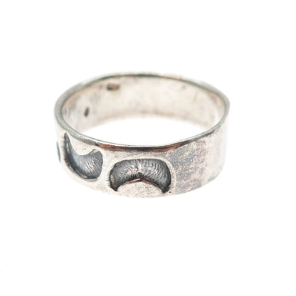 925 Sterling Silver Vintage Crescent Moon Band Ring Size 9.25