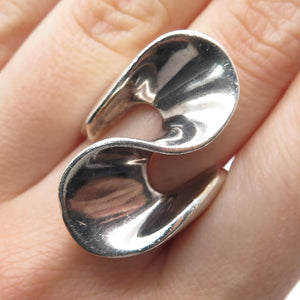 925 Sterling Silver Vintage Mexico Modernist Wavy Ring Size 7.75
